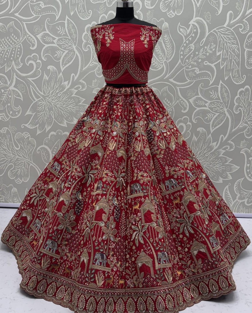 RED - Tremendous Red Embroidery Pattern  New Season Bridal Lehenga Choli 